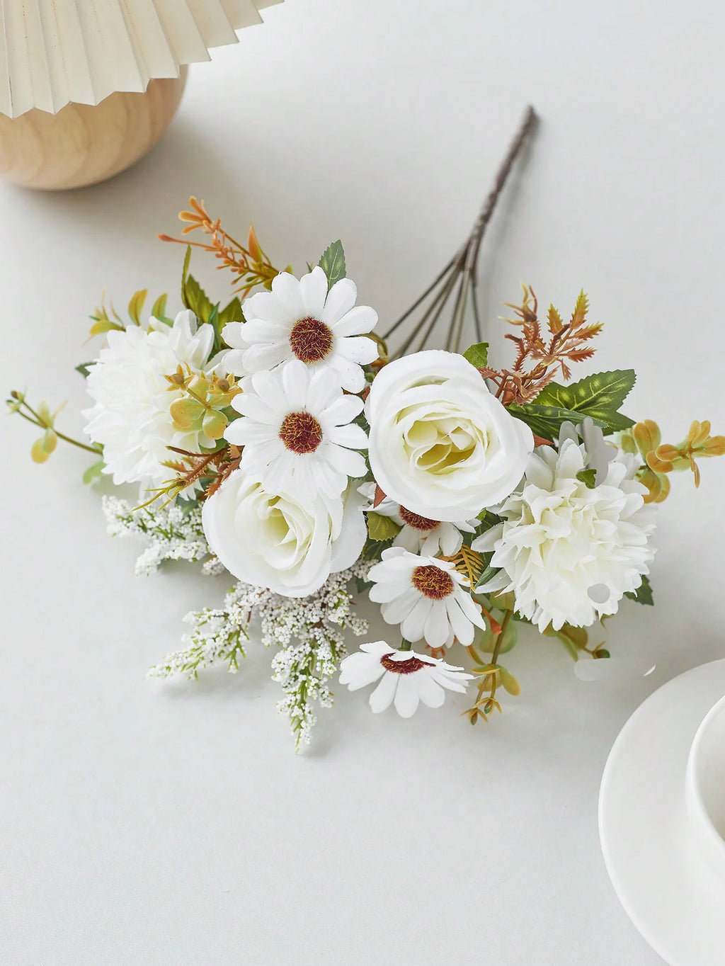 Silk Rose and Daisy Flower Bouquet – Artificial Floral Decor for Weddings