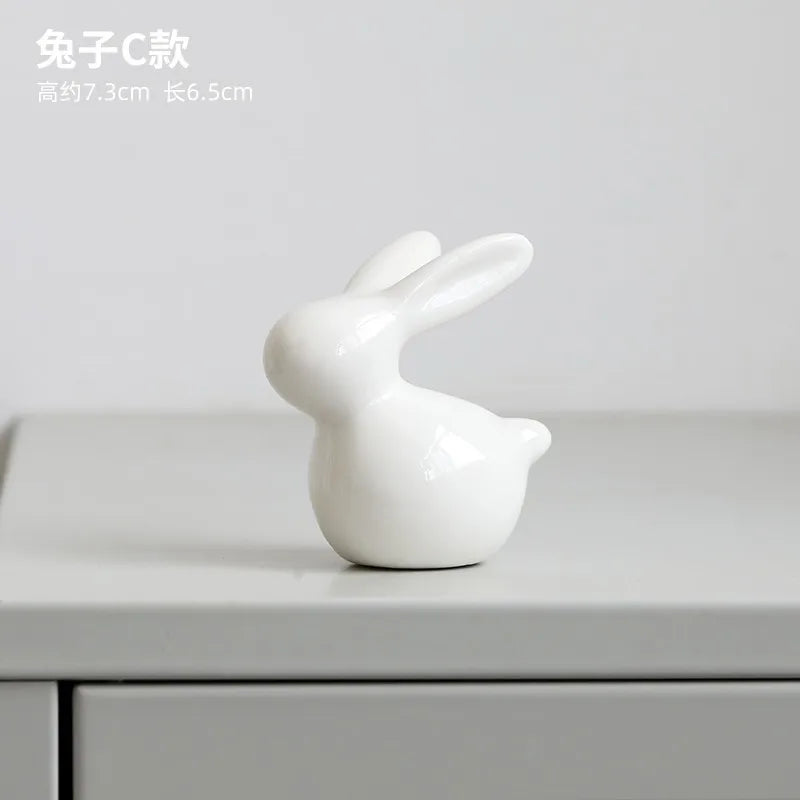 Ceramic Rabbit Figurine – White Porcelain Bunny Decor for Home Office
