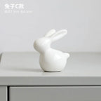 Ceramic Rabbit Figurine – White Porcelain Bunny Decor for Home Office