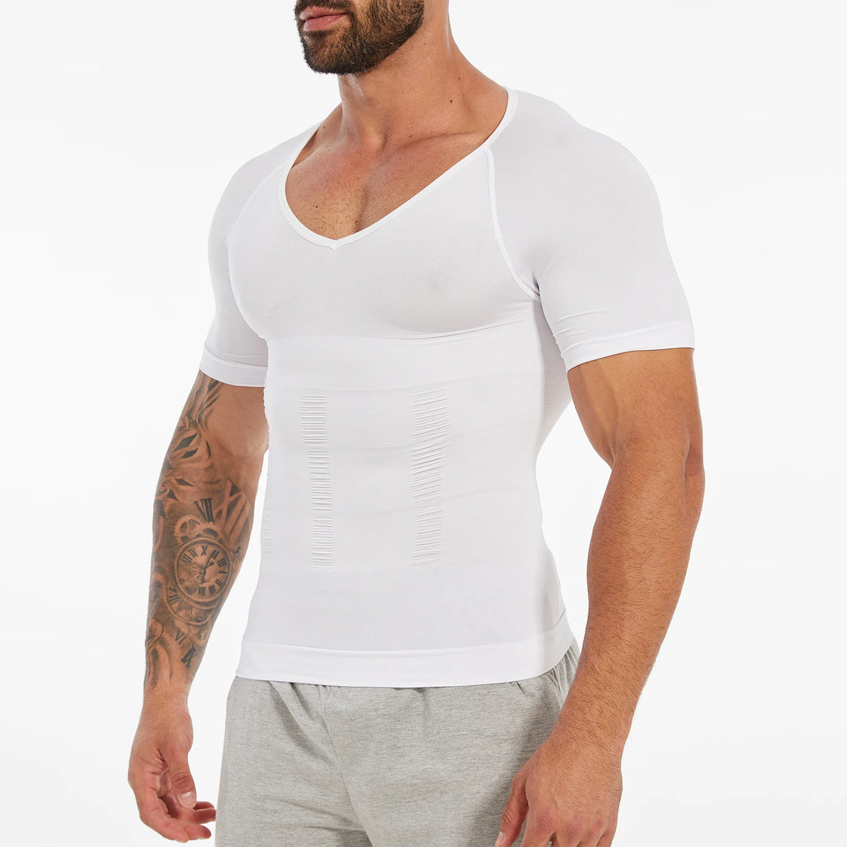 Men's Compression Shapewear Shirt – V-Neck Tummy Control for Fitness Workout