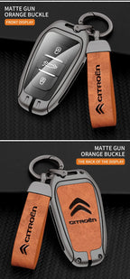 Zinc Alloy Leather Car Key Case – Protective Remote Cover for Citroen Models