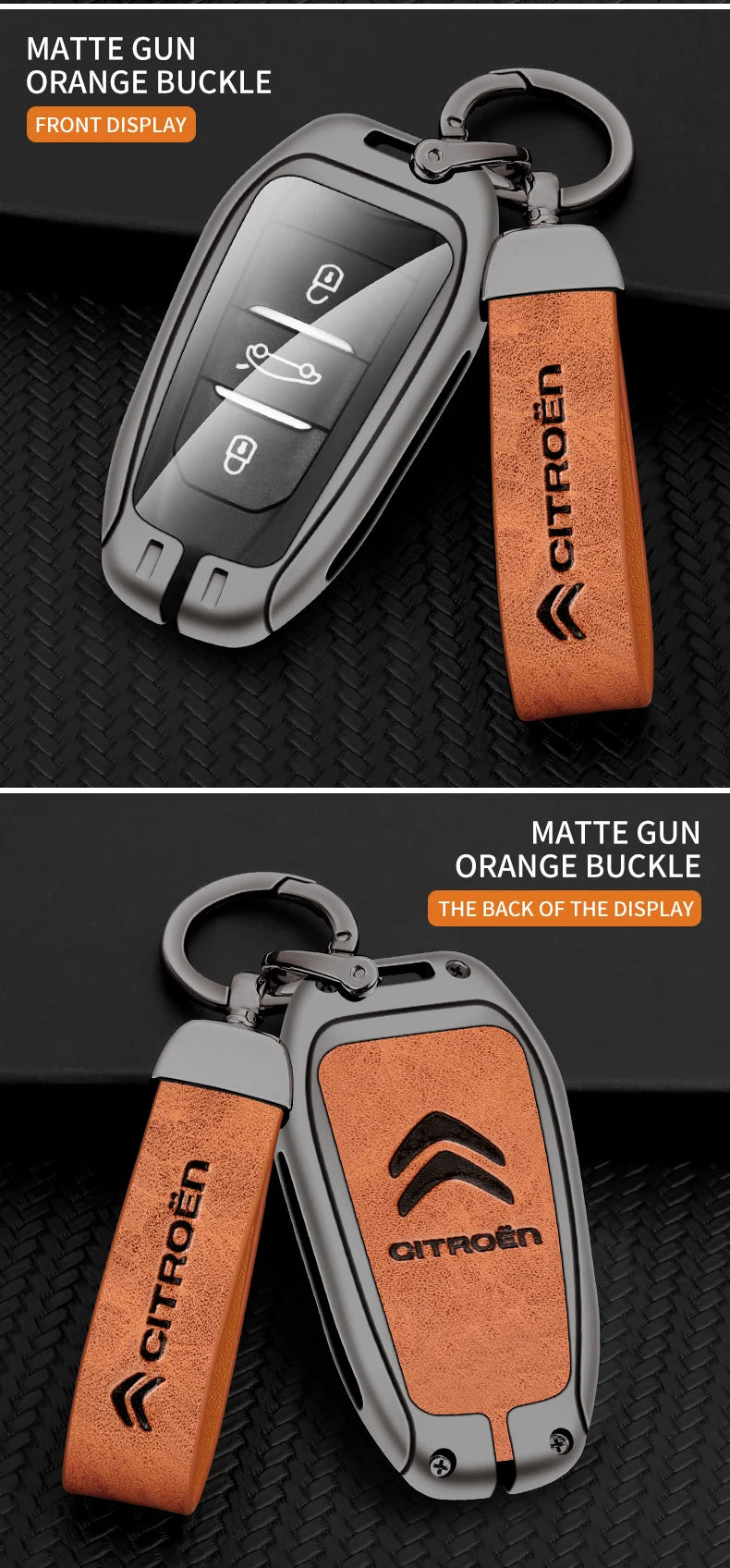 Zinc Alloy Leather Car Key Case – Protective Remote Cover for Citroen Models