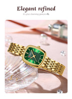 Gold Stainless Steel Quartz Watch – Elegant Square Dial for Business Fashion