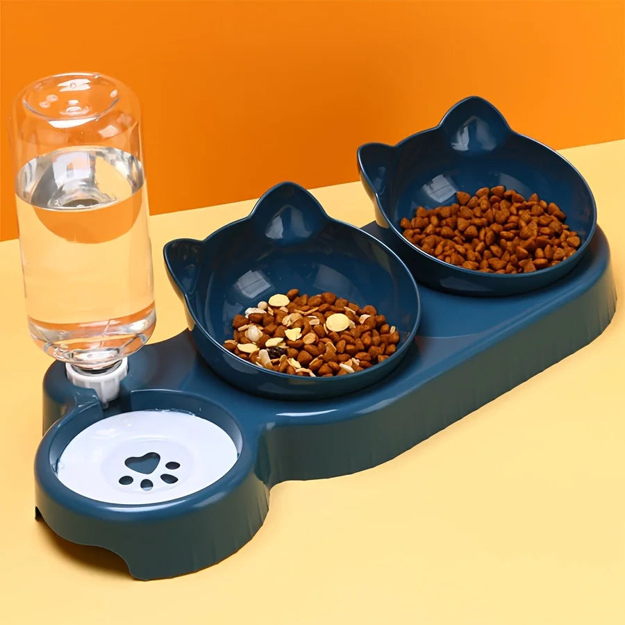 Tilted Cat Bowl Set – Gravity Water Feeder for Neck Protection