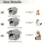 Detachable Gray Cat House – Semi-Enclosed Washable Shelter for Winter
