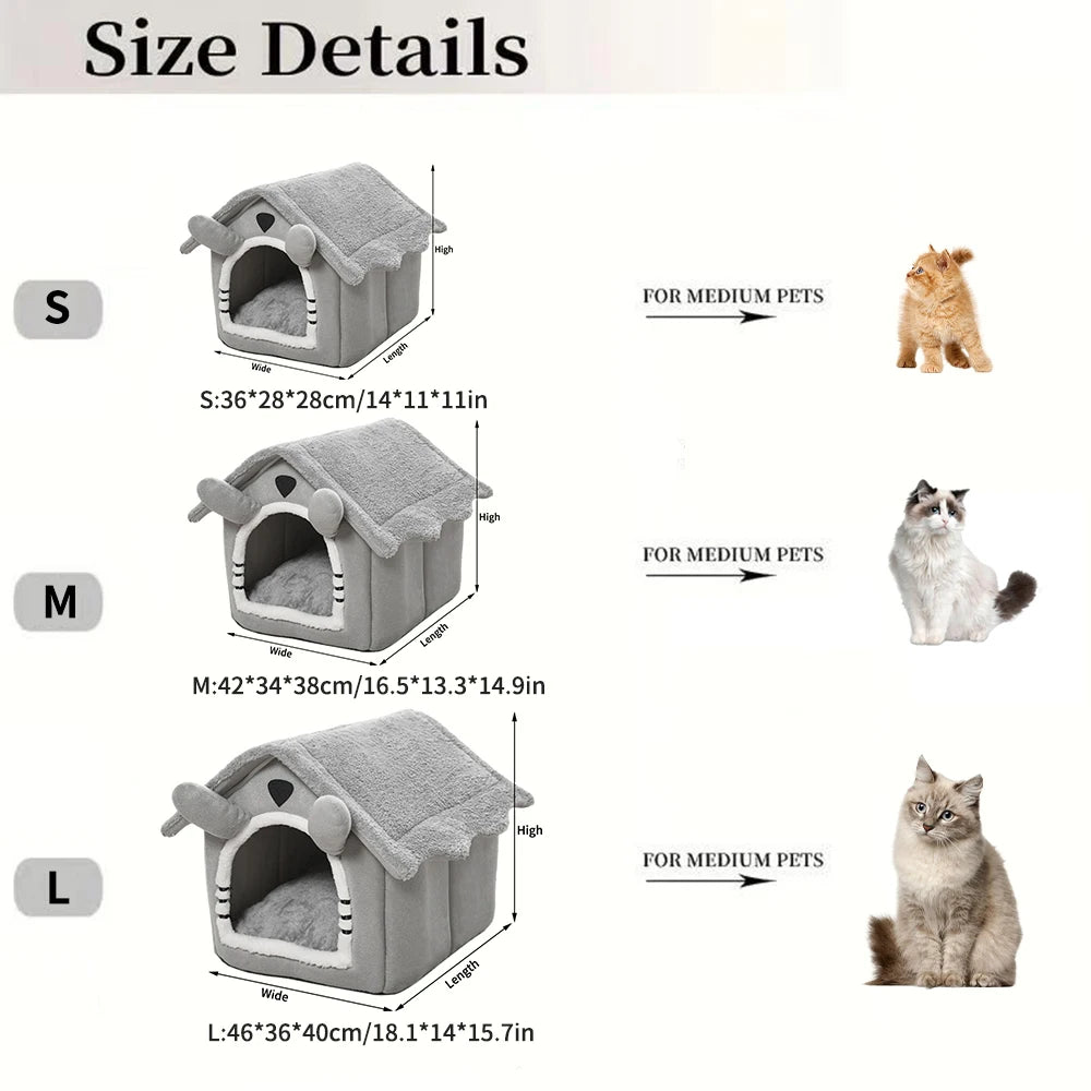 Detachable Gray Cat House – Semi-Enclosed Washable Shelter for Winter