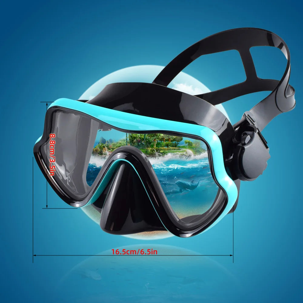Tempered Glass Scuba Mask Set – Panoramic Snorkeling Gear for Adults