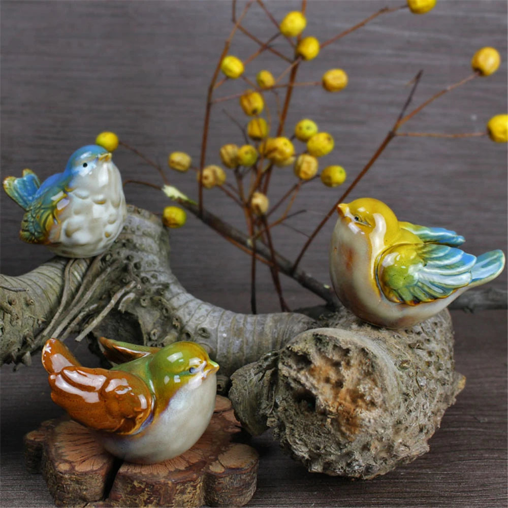 Ceramic Bird Figurines – Porcelain Magpie Sparrow Set for Home Decor