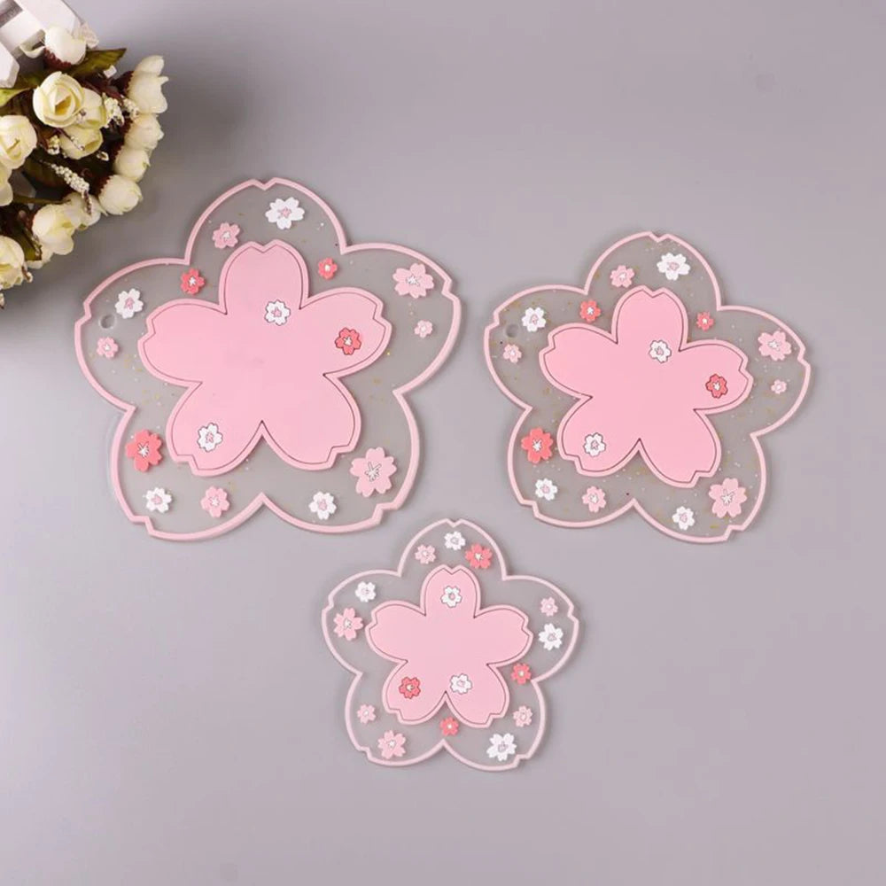 Sakura Cherry Blossom Coaster – Silicone Heat Insulation Mat for Tea Mugs