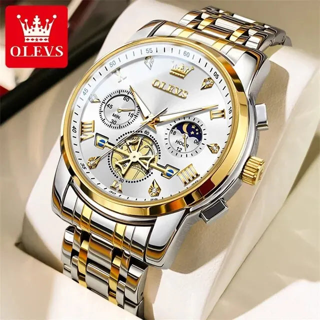 Quartz Chronograph Watch – Moon Phase Luminous Wristwatch for Men
