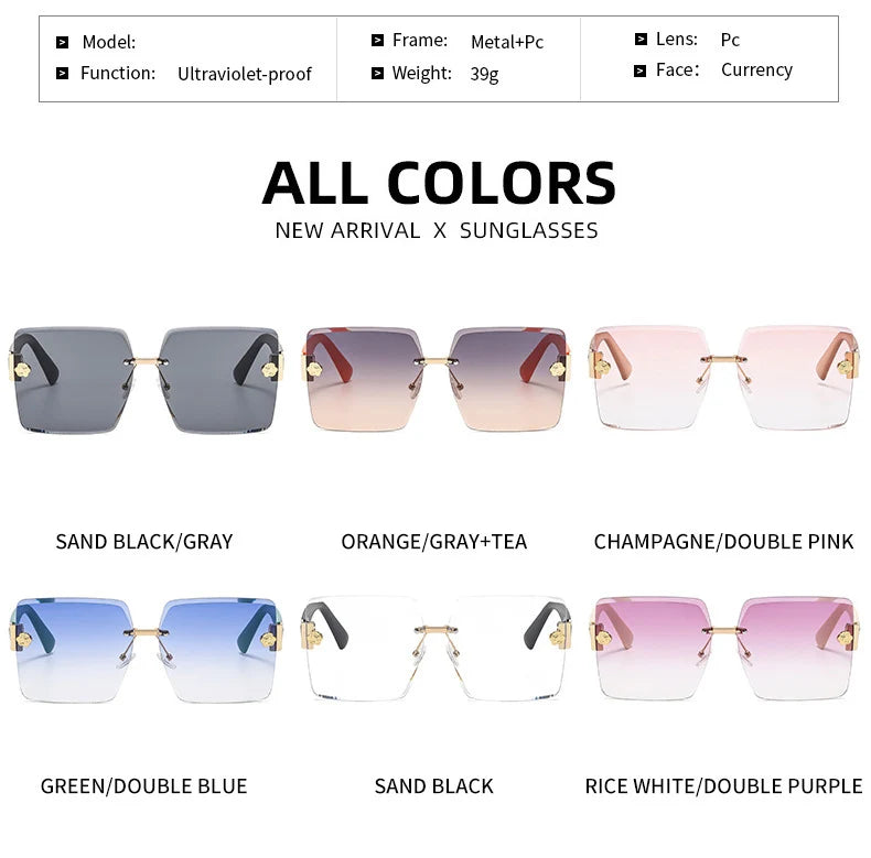 Oversized Rimless Square Sunglasses – Gradient Fashion Eyewear for Women