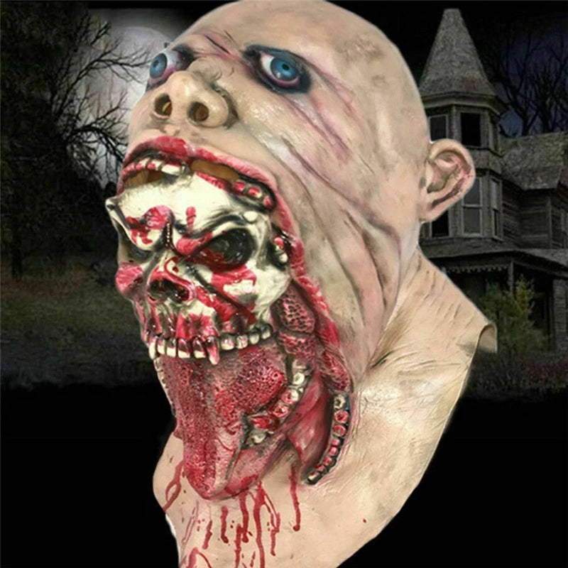 Bloody Skull Latex Mask – Double-Layer Horror Prop for Halloween Cosplay