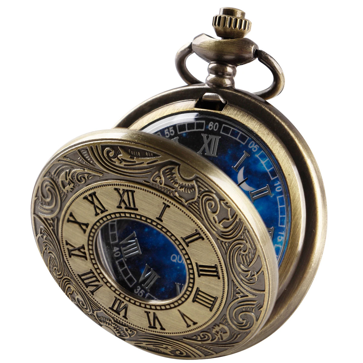 Antique Blue Dial Pocket Watch – Vintage Pendant Necklace for Holiday Gift