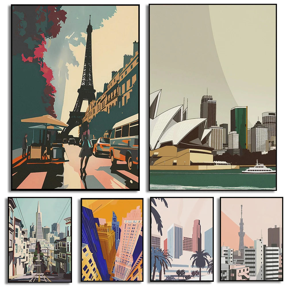 Modern Cityscape Canvas Print – Travel Landscape Wall Art for Home Decor