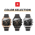 Square Leather Chronograph Watch – Waterproof Quartz Timepiece for Men