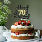 Black and Gold Glitter Cake Topper – Cheers to 70 Years for Birthday Parties