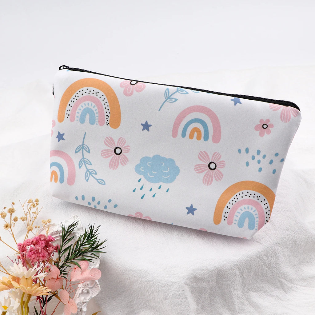 Floral Zipper Makeup Bag – Portable Travel Cosmetic Organizer for Women