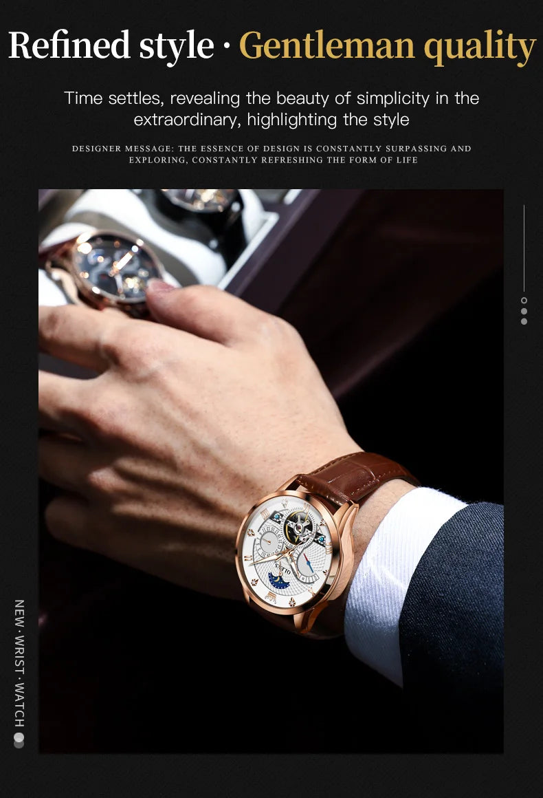 OLEVS Automatic Mechanical Watch – Leather Strap Flywheel for Business Casual
