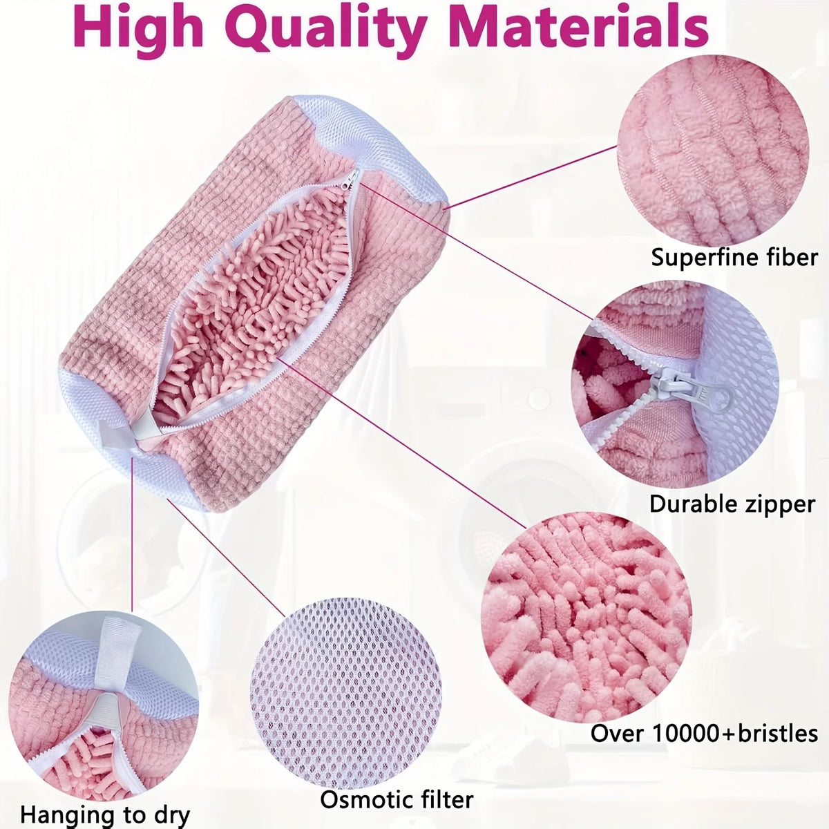 Mesh Shoe Laundry Bag – Built-in 360 Degree Soft Brush for Machine Washing