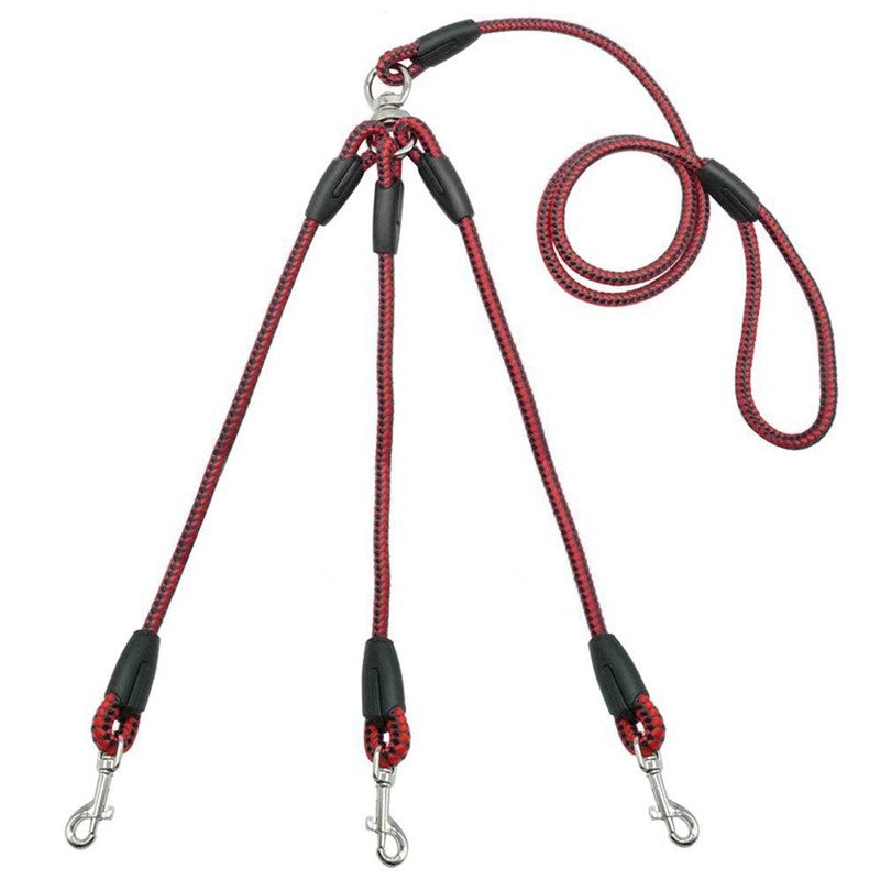 Adjustable Nylon Triple Dog Leash – No-Tangle 3 Way Lead for Walking Pets