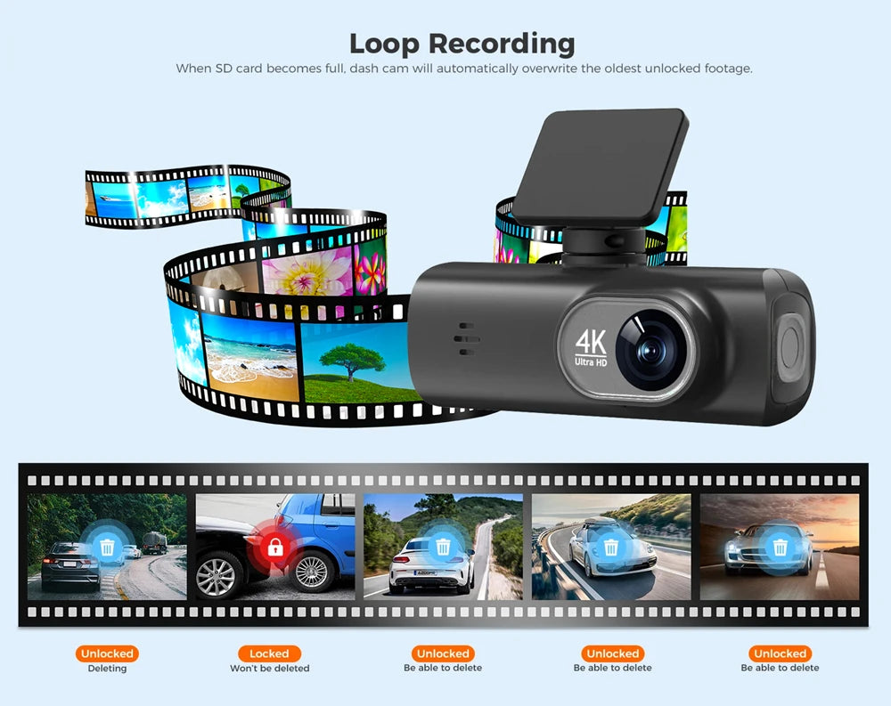 4K Dual Dash Cam – GPS WiFi Driving Recorder for Car Security