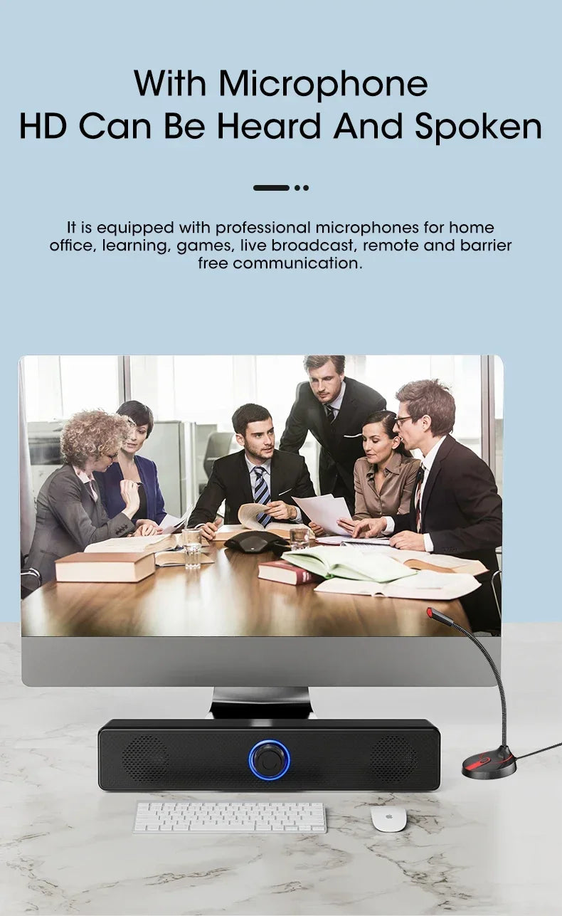 Wired Wireless PC Soundbar – Bluetooth Speaker for TV Gaming Home Theater