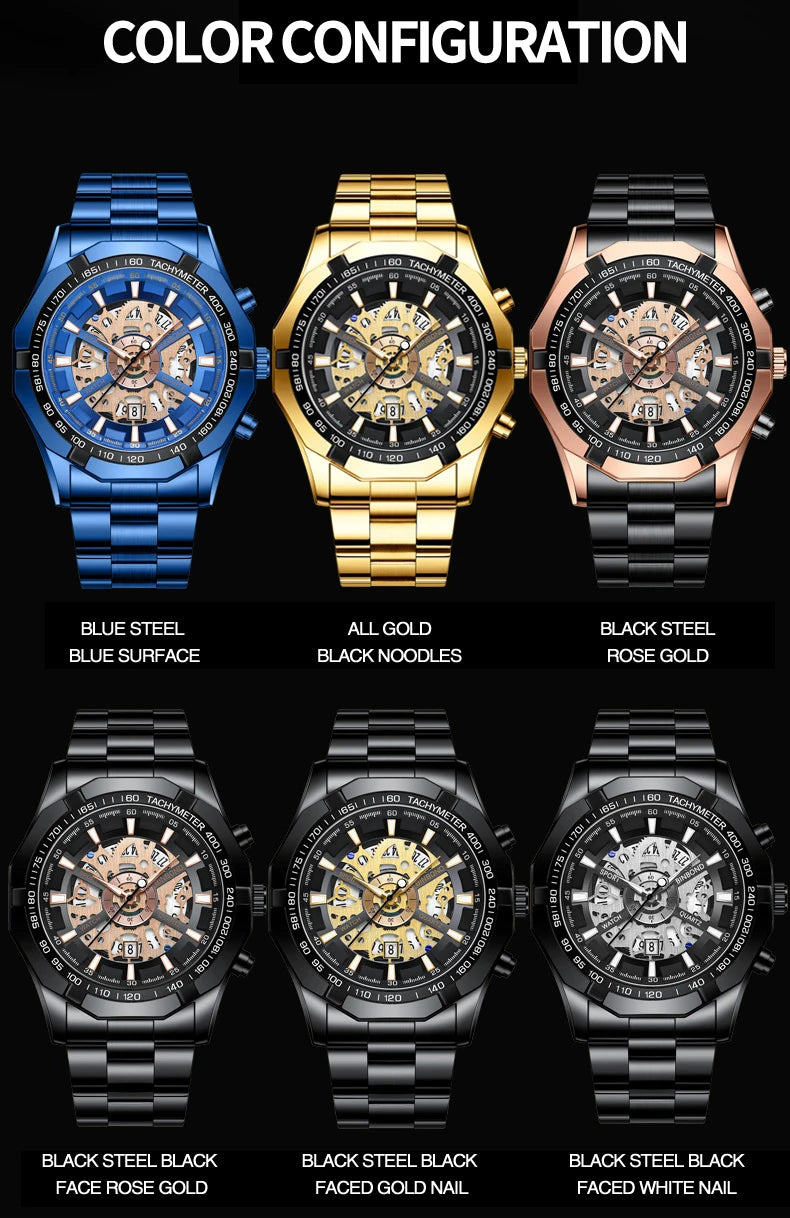 Stainless Steel Quartz Watch – Waterproof Luminous Calendar for Business Men