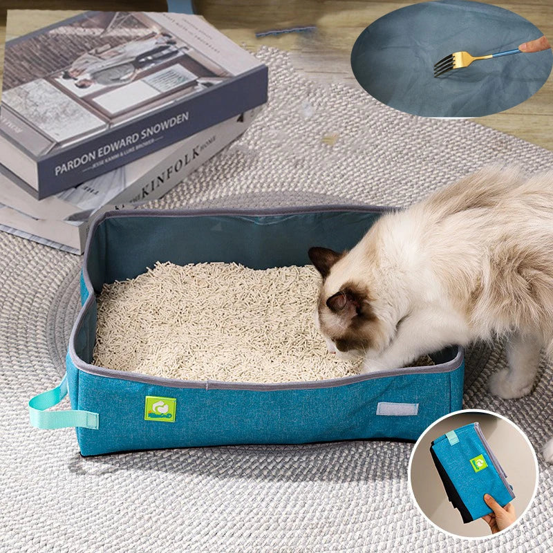 Foldable Cat Litter Box – Waterproof Oxford Cloth for Travel and Home