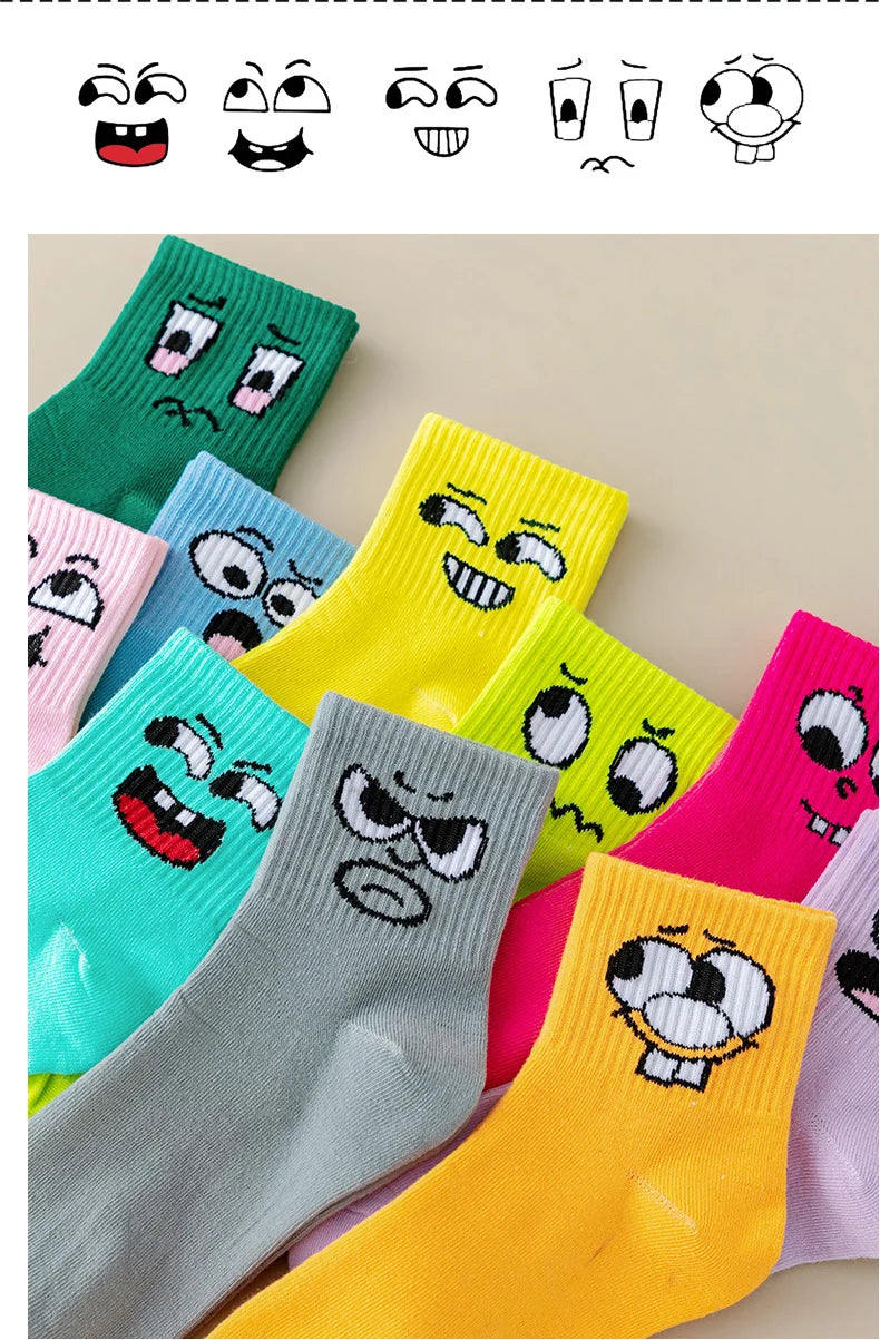 Cartoon Smiley Face Socks – Trendy Mid Tube Casual Wear for Women