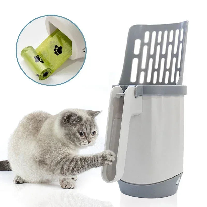 Cat Litter Scoop – Integrated Waste Bag Holder for Easy Pet Toilet Cleaning