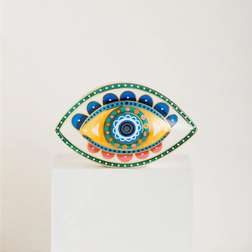 Ceramic Evil Eye Figurine – Lucky Amulet Ornament for Home Living Room Decor