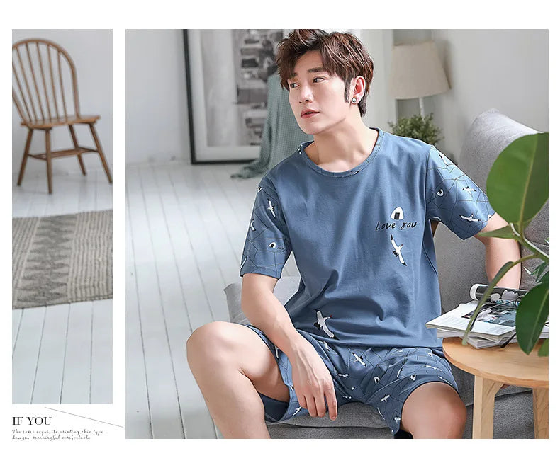 Striped Bear Pajama Set – Breathable Cotton Loungewear for Men