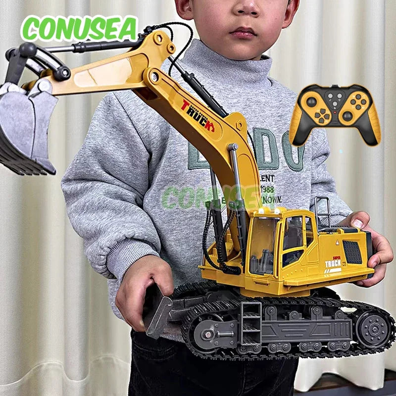 Alloy RC Excavator Toy – 2.4G Remote Control Engineering Truck for Kids
