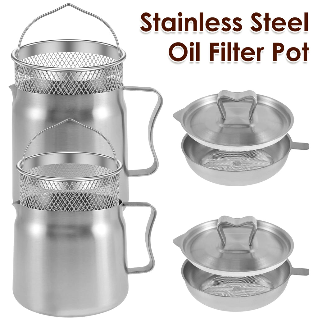 Stainless Steel Oil Strainer Pot – Fine Mesh Grease Container for Kitchen