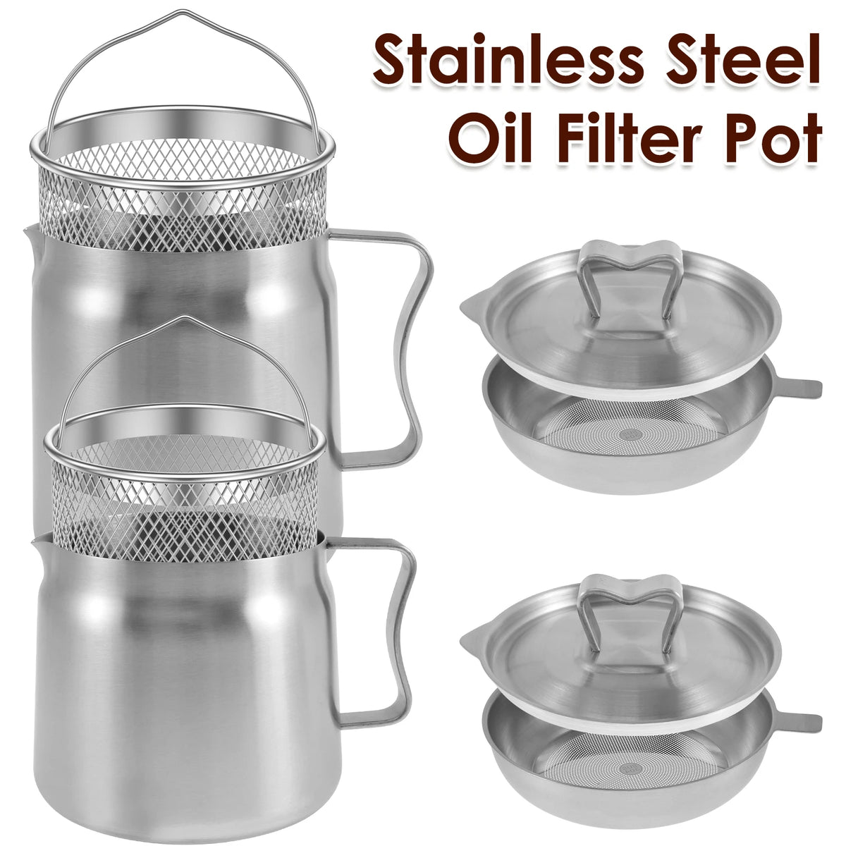 Stainless Steel Oil Strainer Pot – Fine Mesh Grease Container for Kitchen