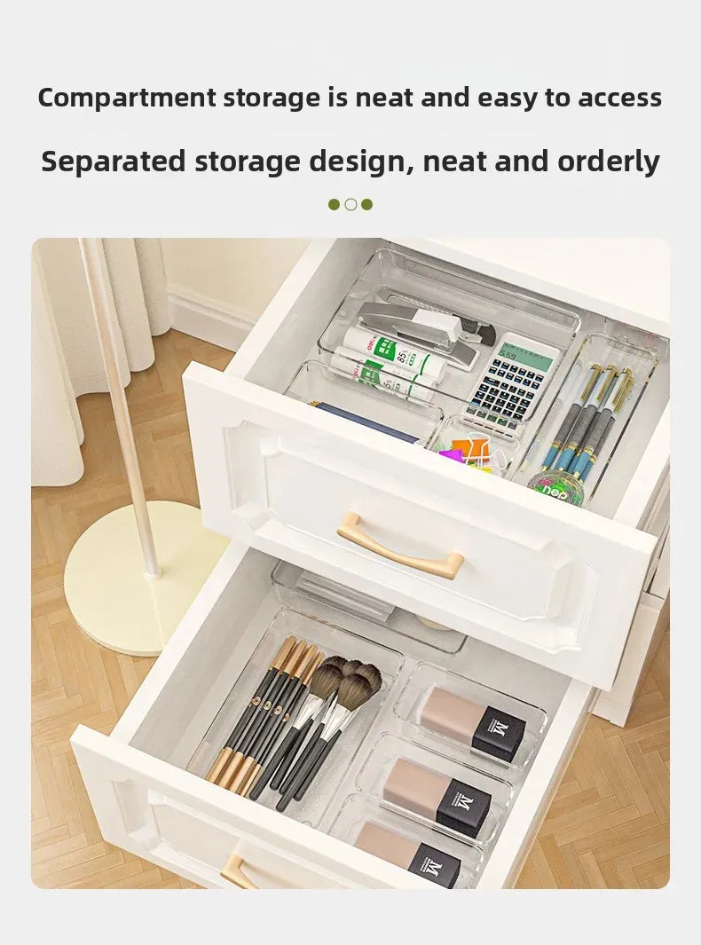 Transparent Cosmetic Organizer – Striped Plastic Drawer for Desk Storage