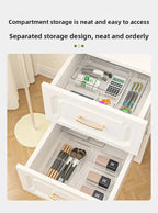 Transparent Cosmetic Organizer – Striped Plastic Drawer for Desk Storage