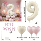 40-Inch Cream White Number Balloon Set – Heart Foil Decor for Kids Birthday