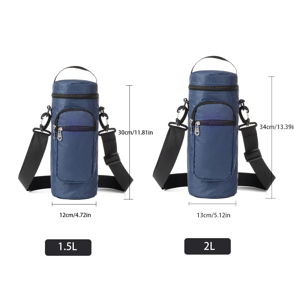 Insulated Oxford Water Bottle Bag – 1L/2L Pouch for Hiking and Summer Travel