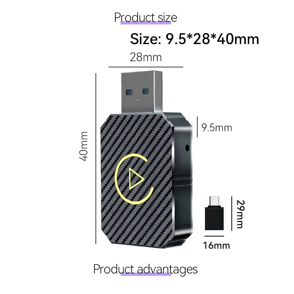 Wireless CarPlay and Android Auto Adapter – 5GHz USB Plug and Play for Cars
