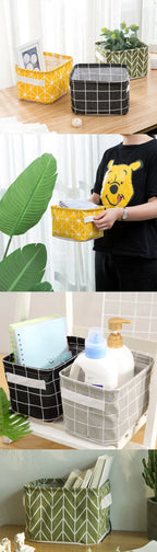 Foldable Cotton Linen Storage Basket – Small Desktop Organizer for Home