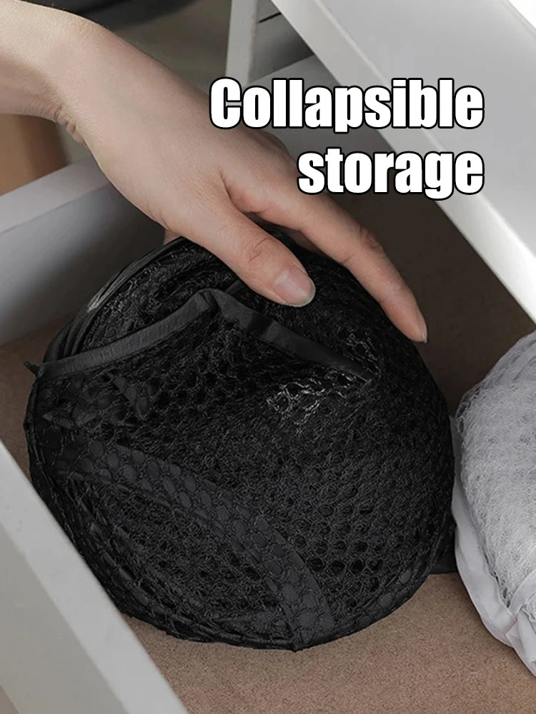 Mesh Foldable Laundry Basket – Minimalist Monochrome Hamper for Bathroom
