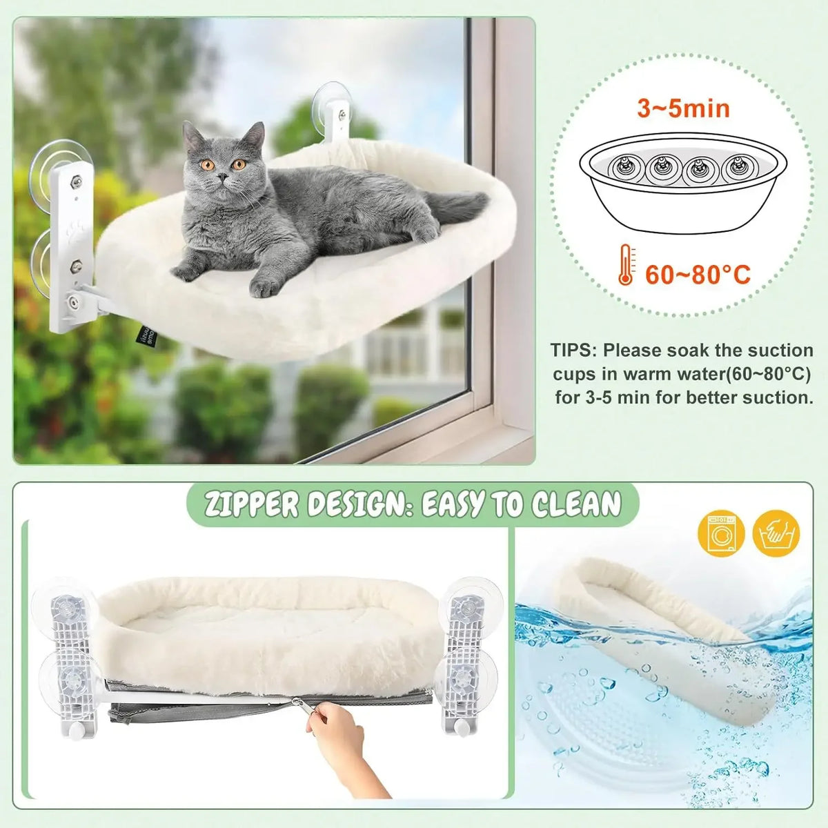 Cat Window Hammock – Suction Cup Sunbathing Seat for Indoor Cat Relaxation