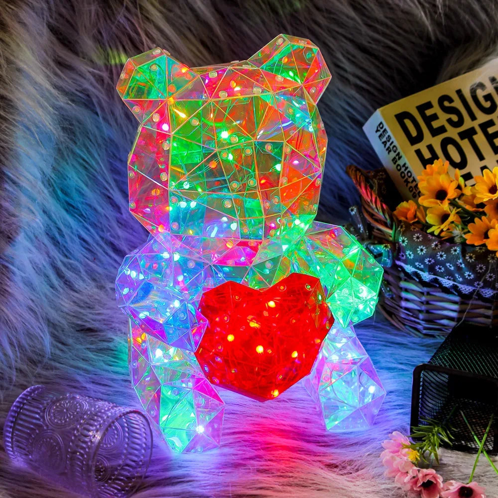 LED Teddy Bear Night Light – 30cm Colorful Plush Gift for Bedroom Decor
