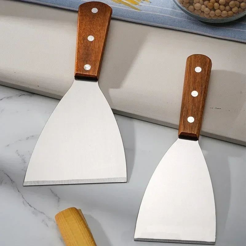 Stainless Steel Oblique Spatula – Wooden Handle for Grilling and Cooking