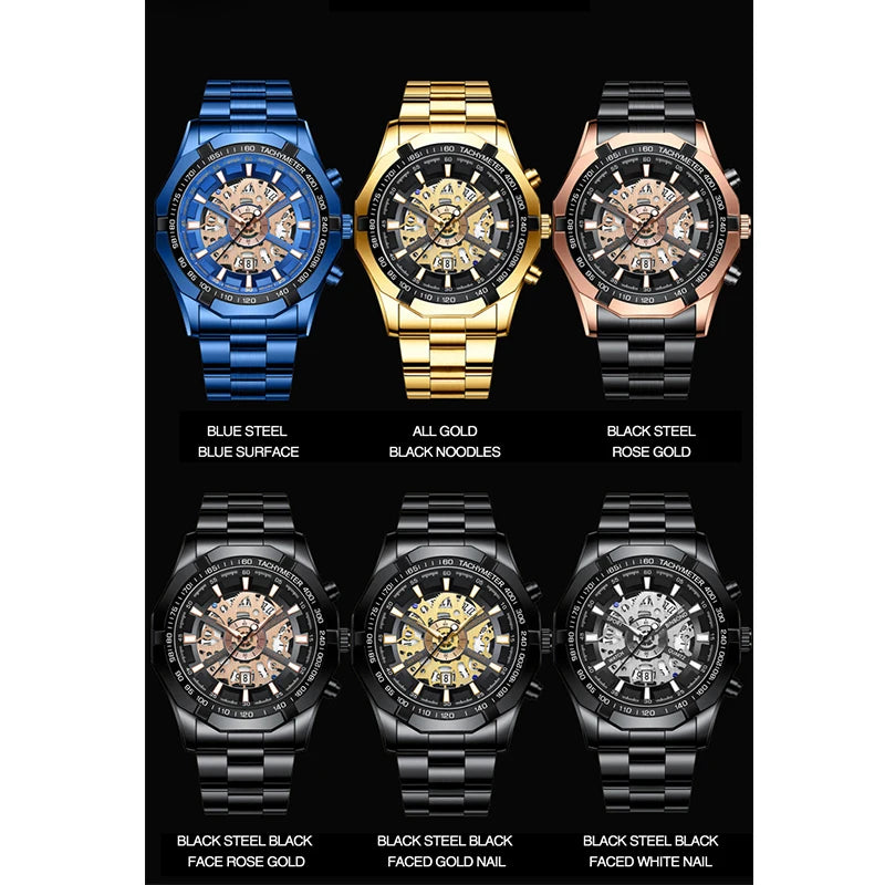 Stainless Steel Quartz Watch – Waterproof Luminous Calendar for Business Men