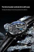 Leather Quartz Chronograph Watch – Men's Moon Phase Business Wristwatch