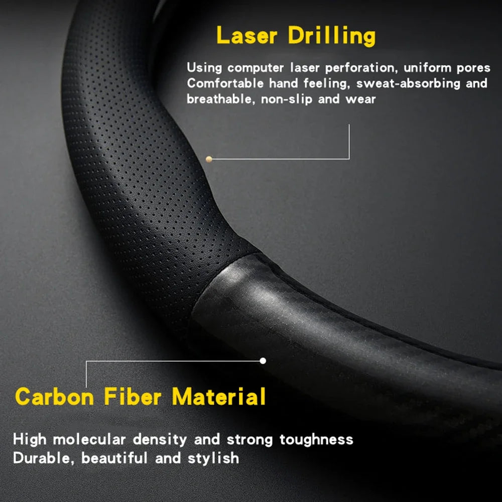 Carbon Fiber Steering Wheel Cover – Anti Slip Leather for Vehicle Interior