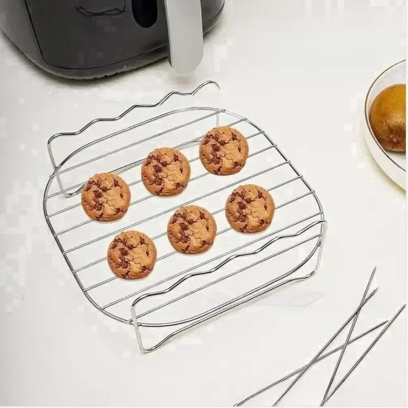Stainless Steel Air Fryer Rack – Grill Stand with Skewers for Cooking