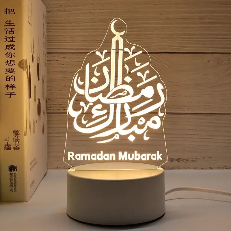 Acrylic LED Night Light – Eid Mubarak Ornament for Ramadan Home Decor